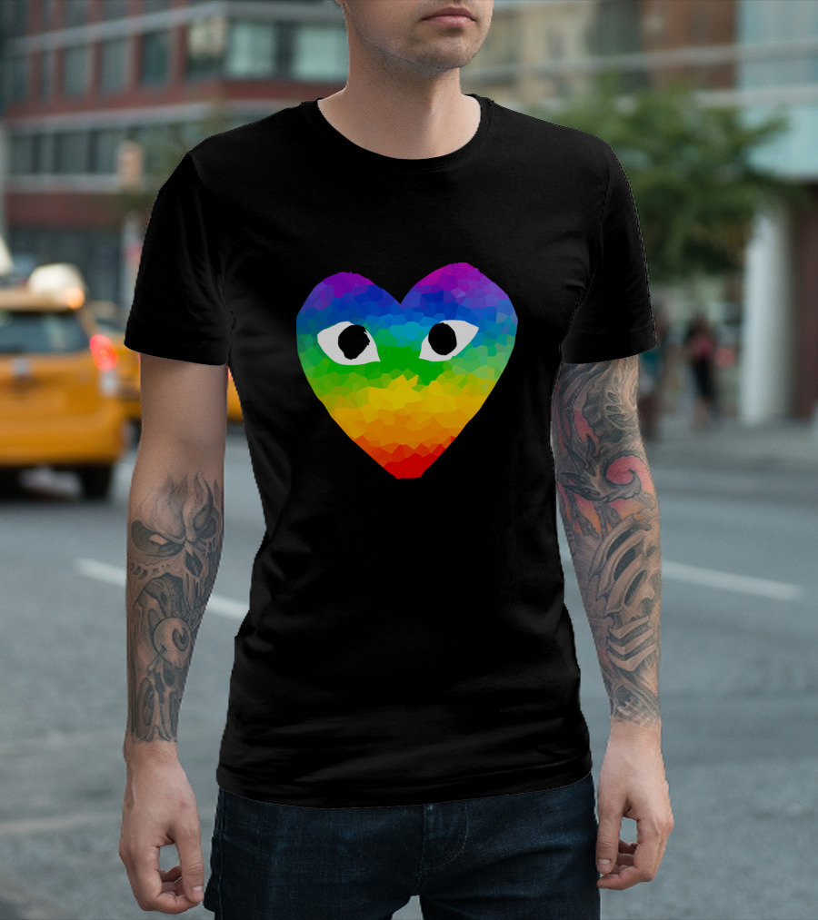 Comme Des Garcons Multicolored Heart Eyes Rainbow T-Shirt