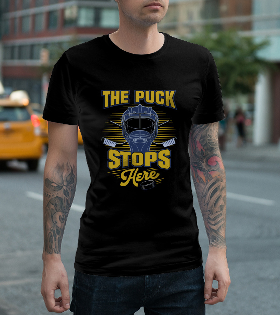 The Puck Stops Here Hockey Mask and Sticks T-Shirt