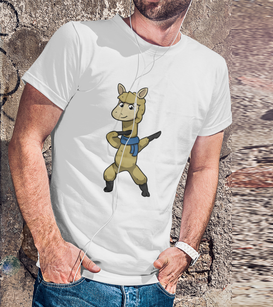Dabbing Llama Cartoon With Blue Scarf T-Shirt
