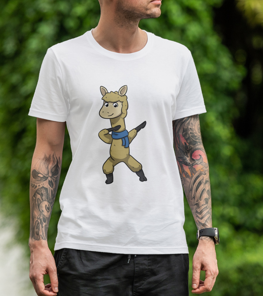 Dabbing Llama Cartoon With Blue Scarf T-Shirt