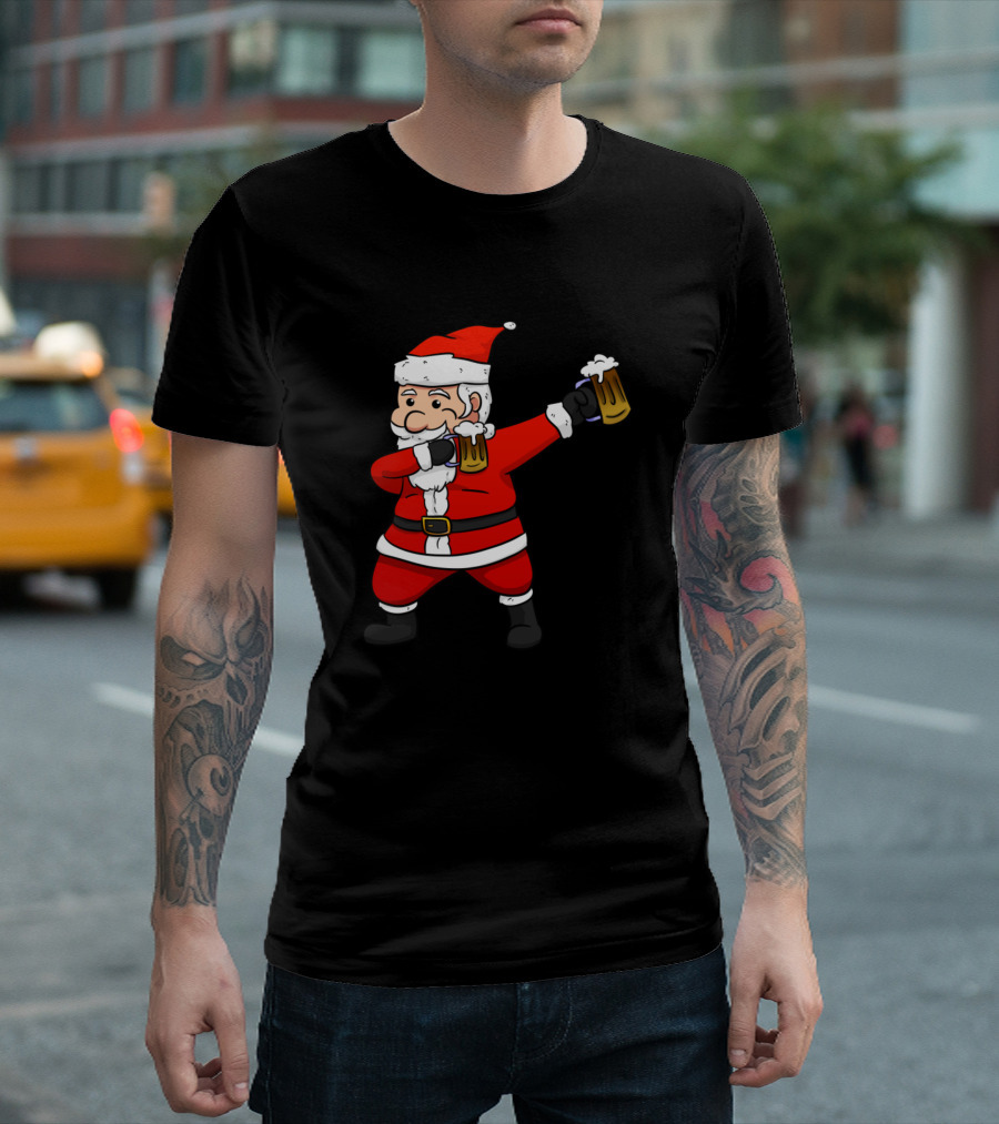 Dabbing Santa With Beer Mugs T-Shirt