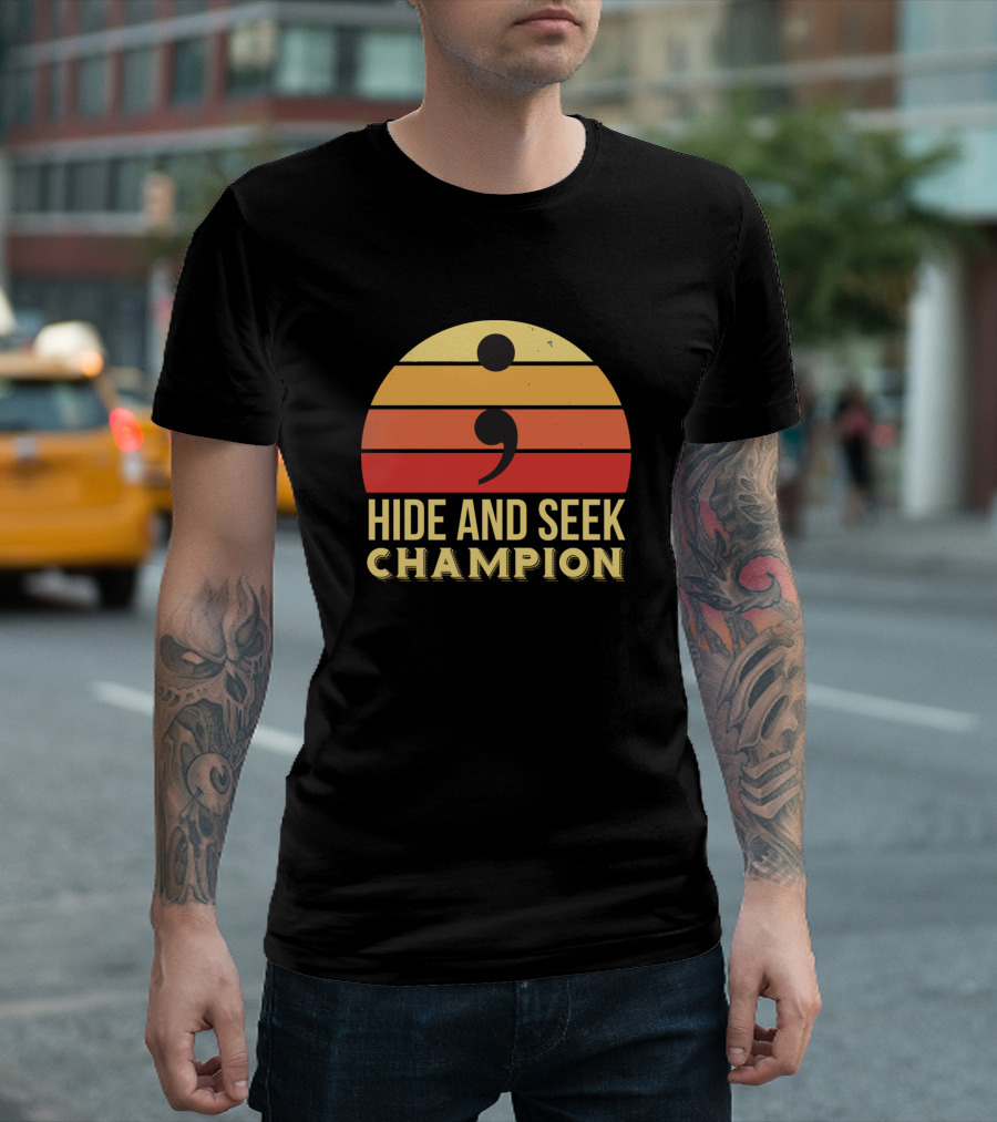 Hide And Seek Champion Bug Error Debug Semicolon Retro Sunset T-Shirt