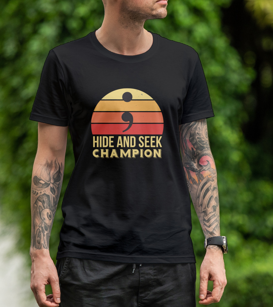 Hide And Seek Champion Bug Error Debug Semicolon Retro Sunset T-Shirt