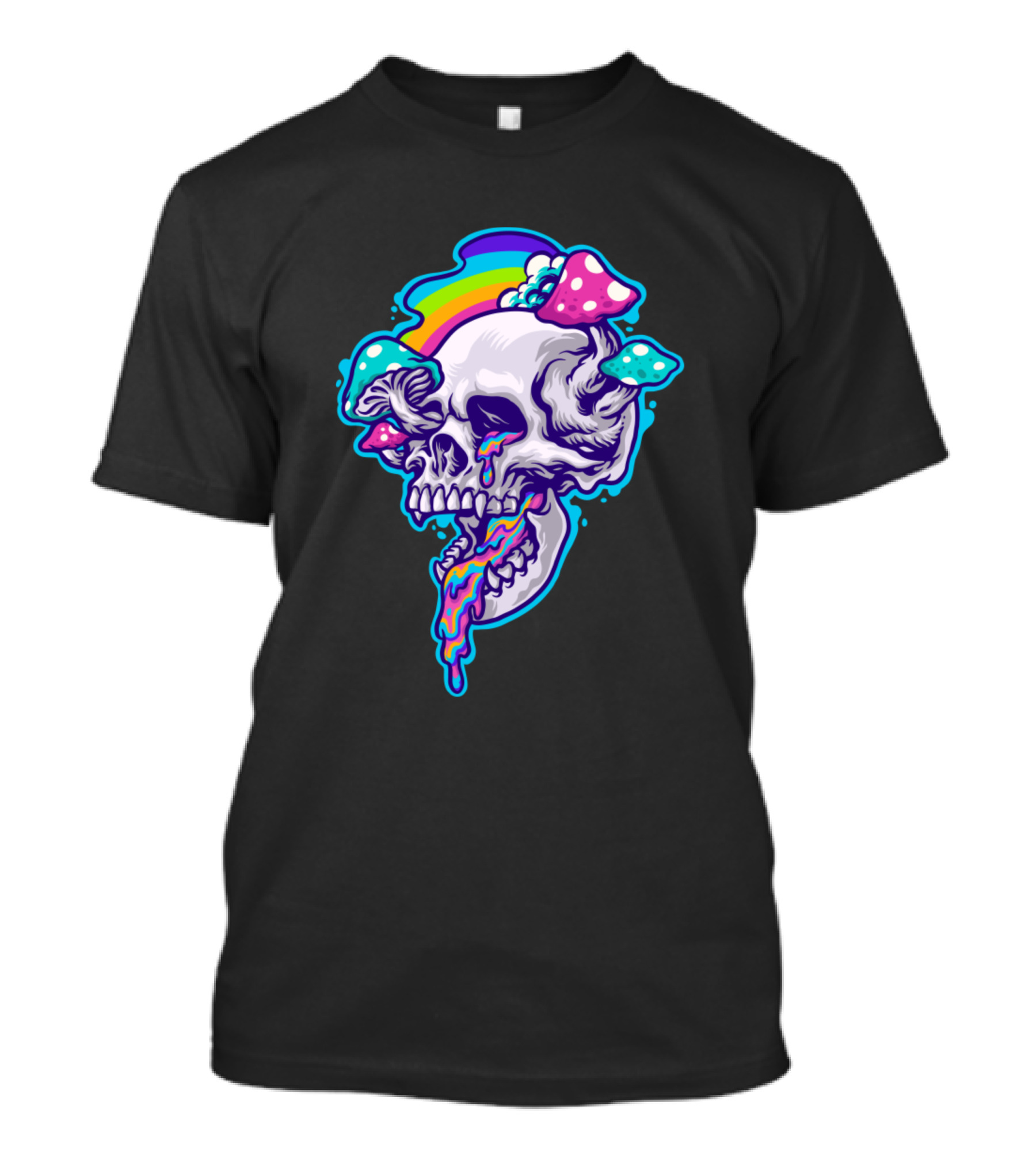 Drooling Rainbow Colors Mushroom Skull Psychedelic T-Shirt