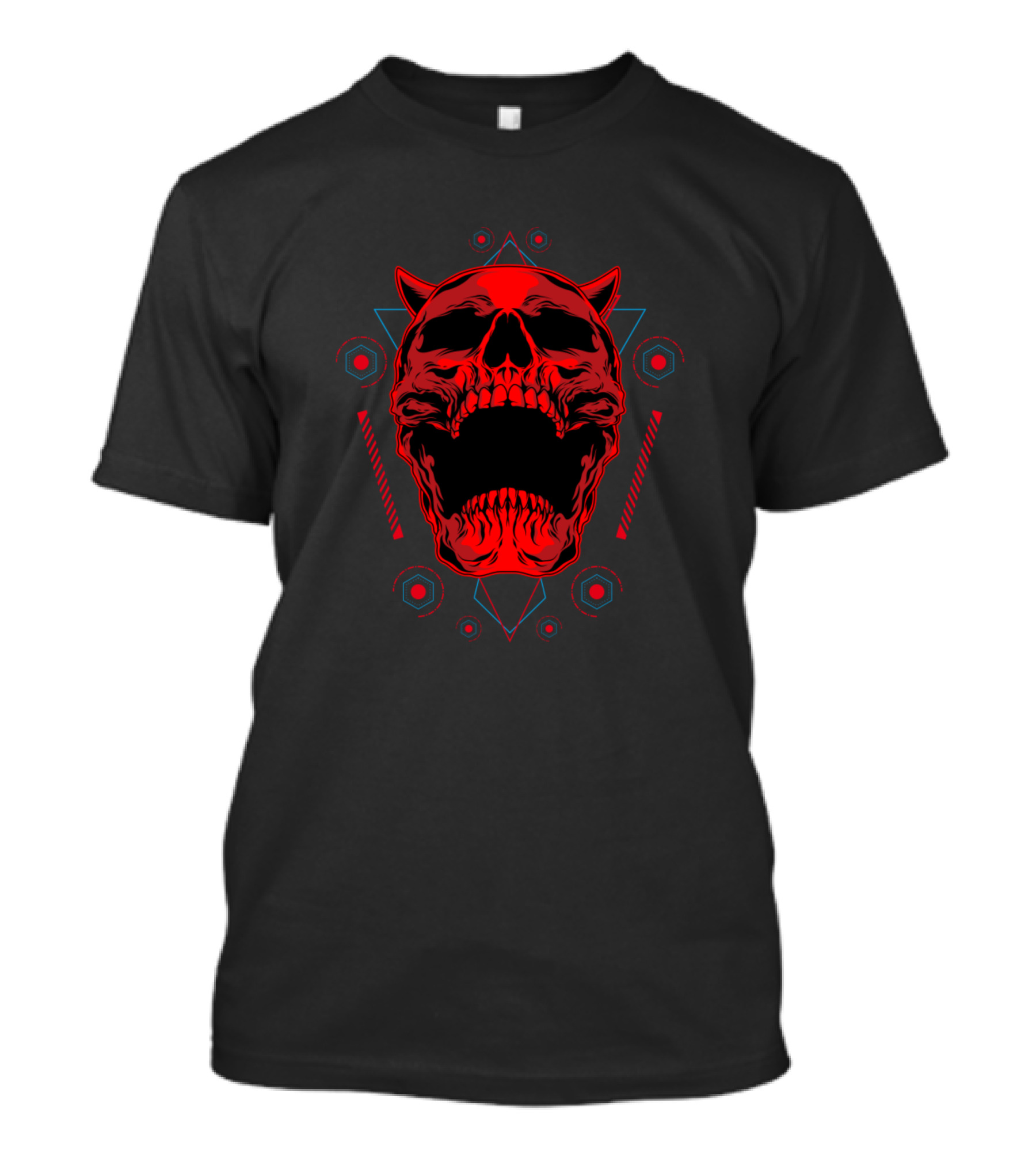 Geometric Red Skull With Devil Horns And Abstract Shapes T-Shirt