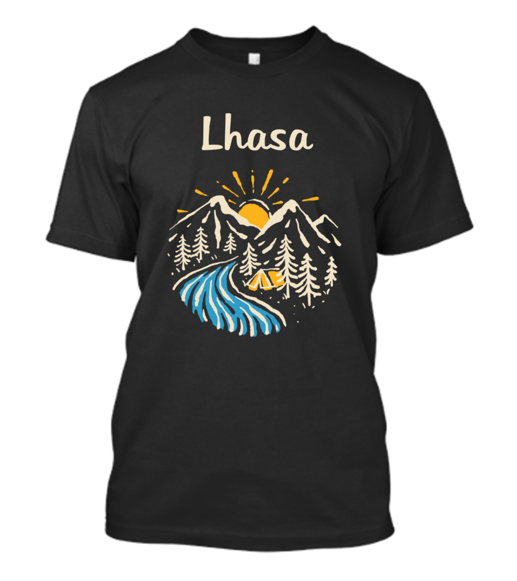 Lhasa Scenic Mountain River Sunrise Camping Scene T-Shirt