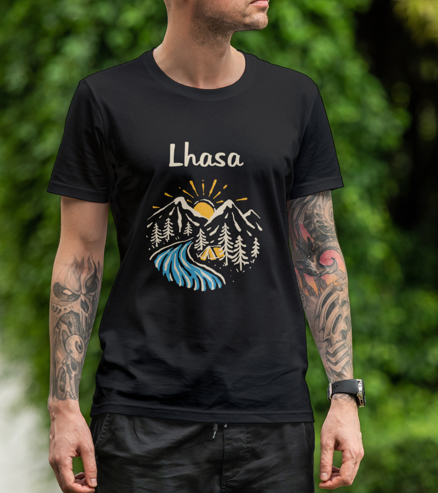 Lhasa Scenic Mountain River Sunrise Camping Scene T-Shirt