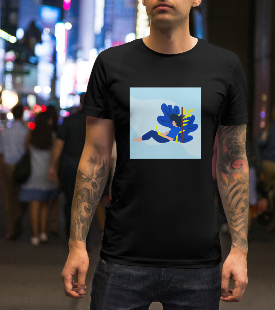 Minimalistic Flat Design Vector Relaxing Person With Nature Elements T-Shirt