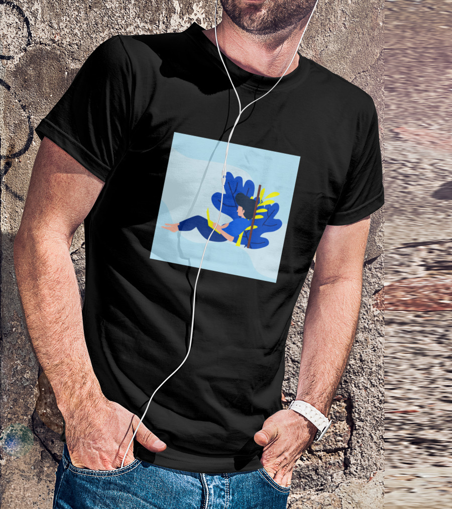 Minimalistic Flat Design Vector Relaxing Person With Nature Elements T-Shirt