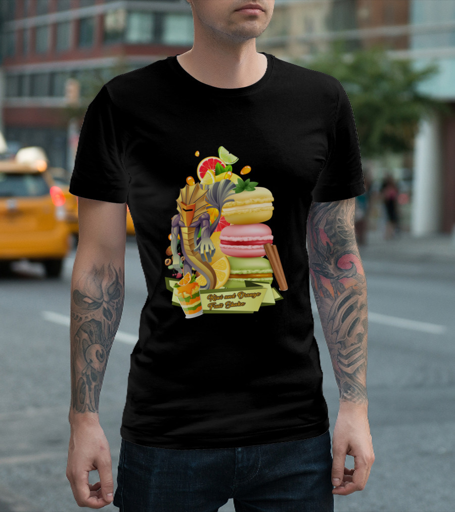 Kiwi and Orange Fruit Shake Ratafee Cakes Dragon T-Shirt