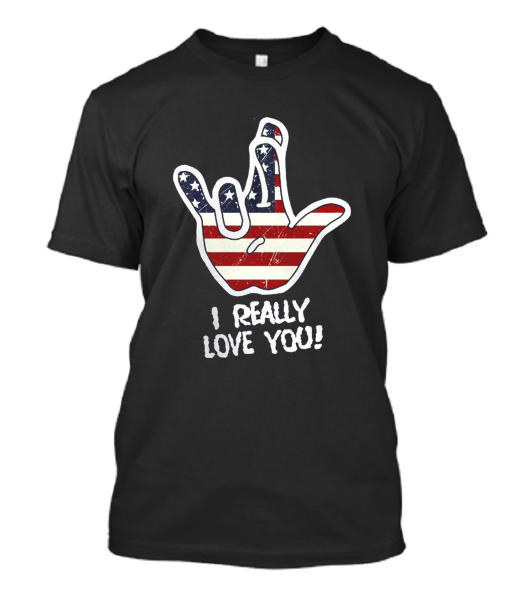 American Flag Hand Sign Language I Really Love You T-Shirt