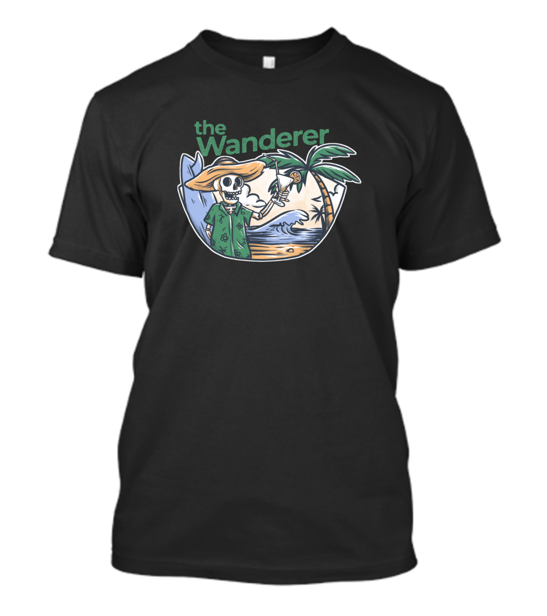 The Wanderer Tropical Skeleton Beach Scene T-Shirt