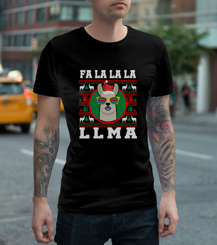 Fa La La La Llama Ugly Christmas Sweater Party T-Shirt