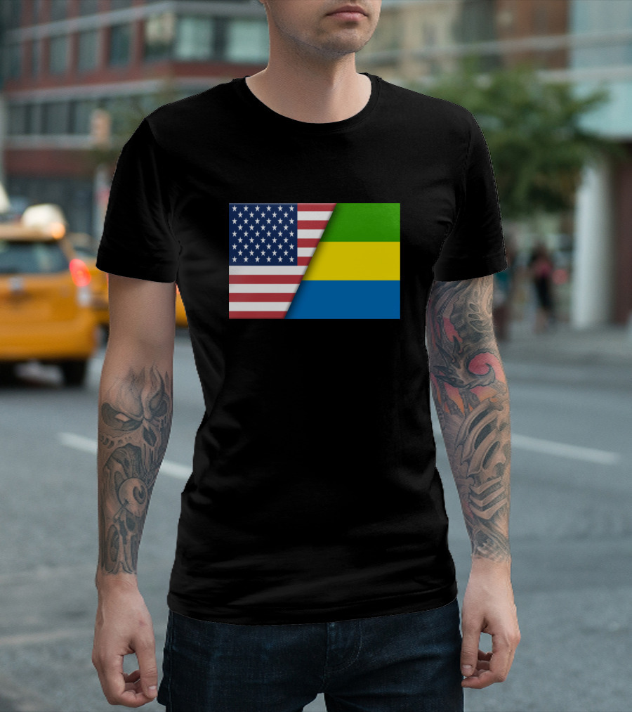 USA Flag Gabon Flag Immigrant Ancestry Homeland Connection T-Shirt