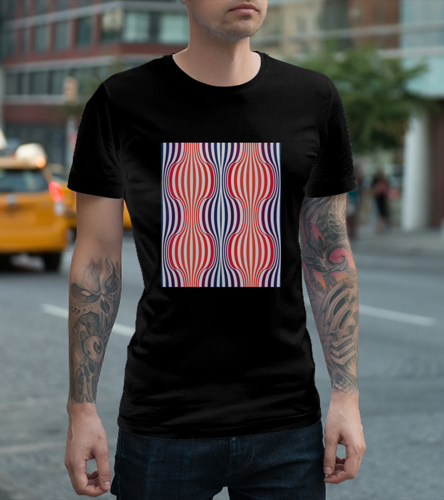 Verner Panton Red Blue Lines Shapes Seamless T-Shirt
