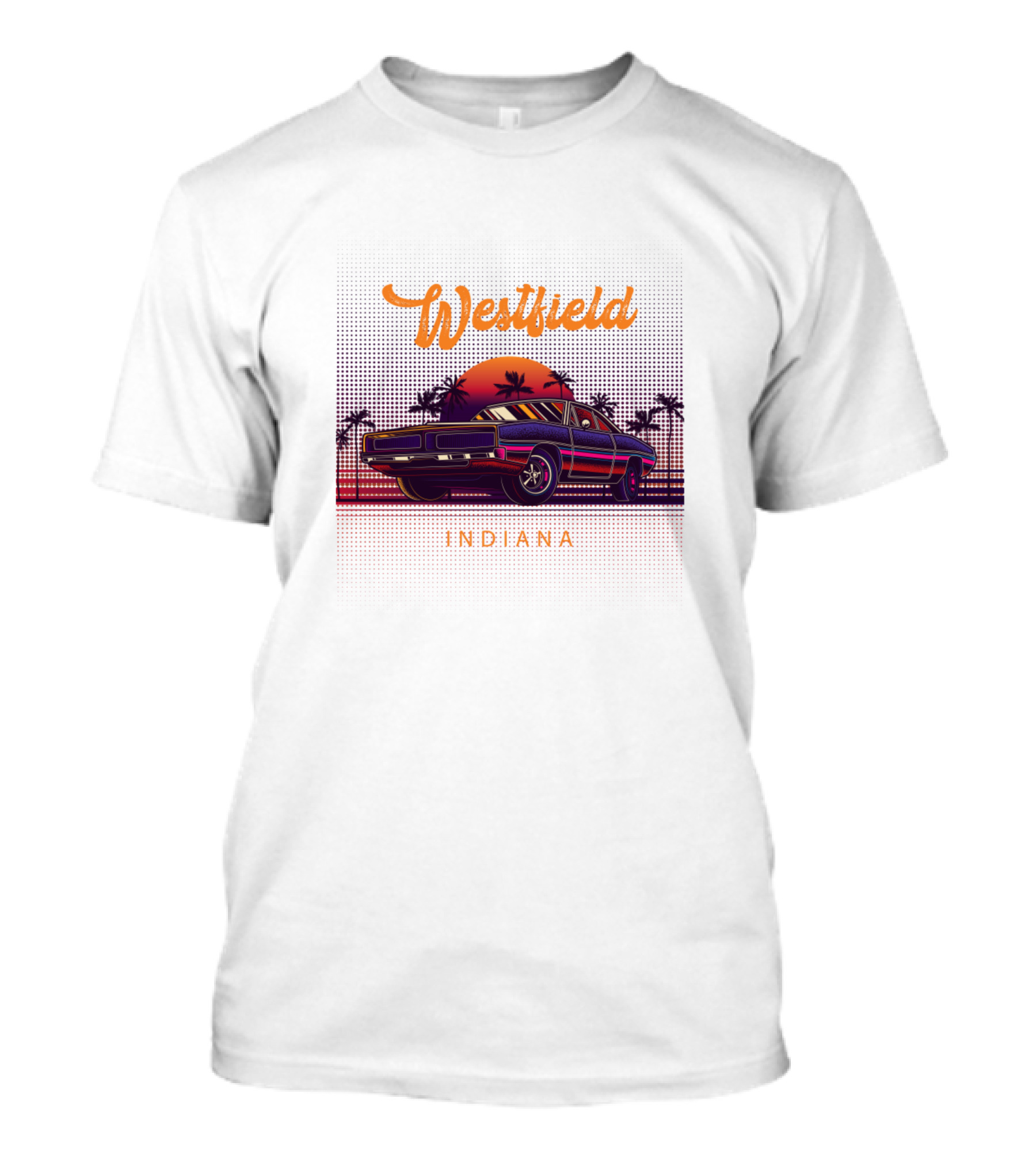 Westfield Indiana Retro Sunset Muscle Car Vintage Palms T-Shirt