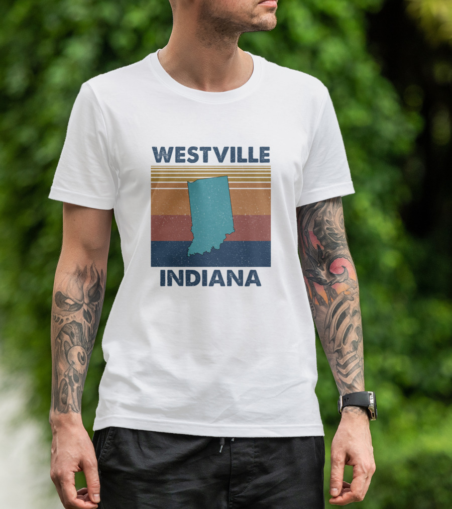 Westville Indiana Retro Stripes State Outline T-Shirt