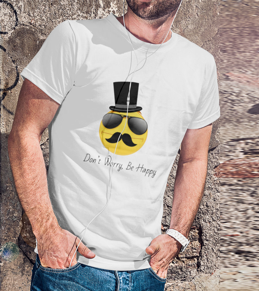 Don't Worry Be Happy Emoji With Top Hat And Sunglasses T-Shirt