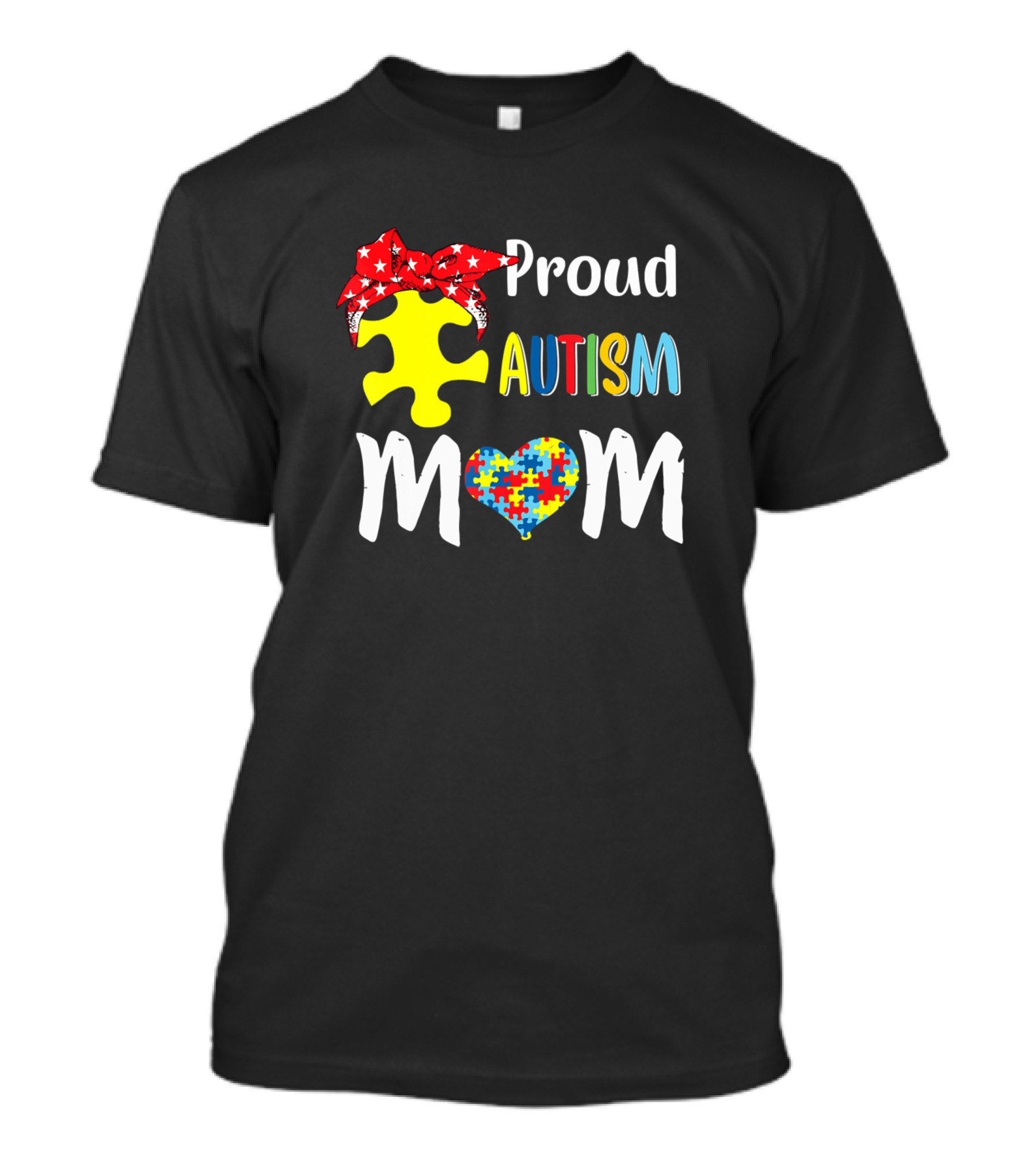 Proud Autism Mom Autism Awareness Puzzle Heart Bow T-Shirt