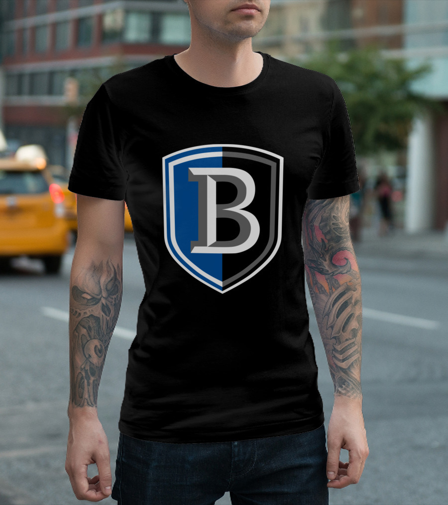 Bentley Falcons Blue and Black Shield Emblem B T-Shirt