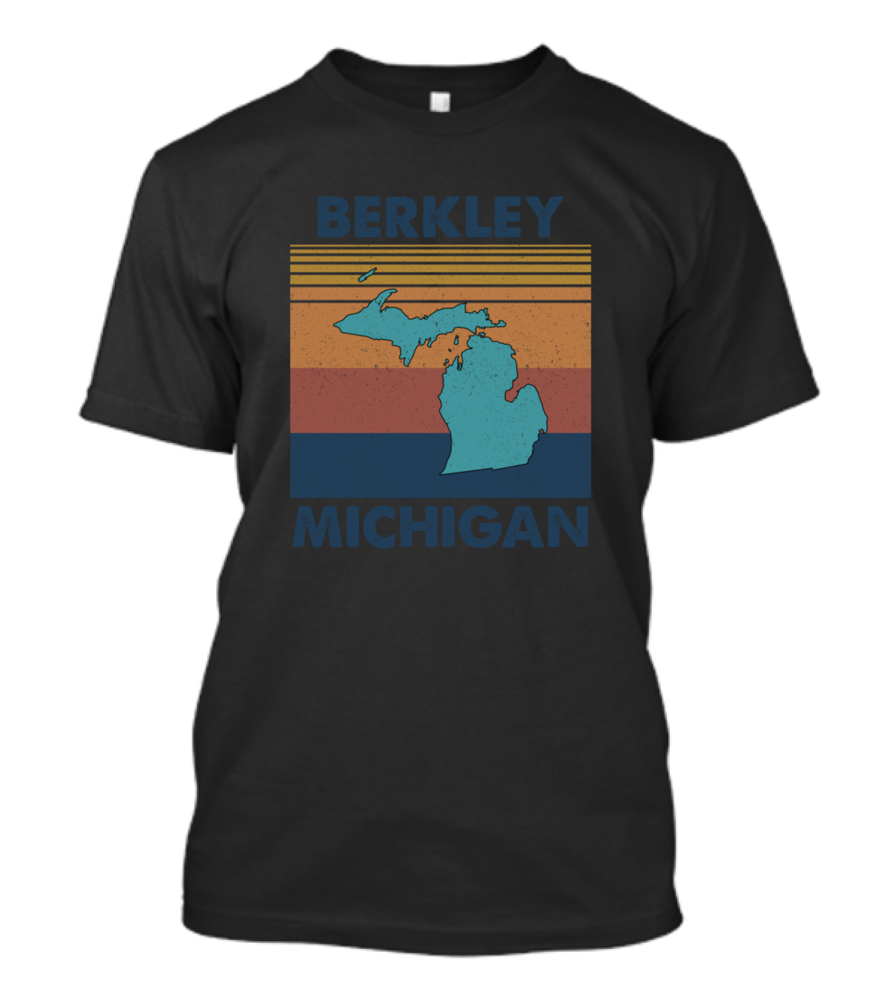 Berkley Michigan Retro Stripes With Michigan State Map T-Shirt