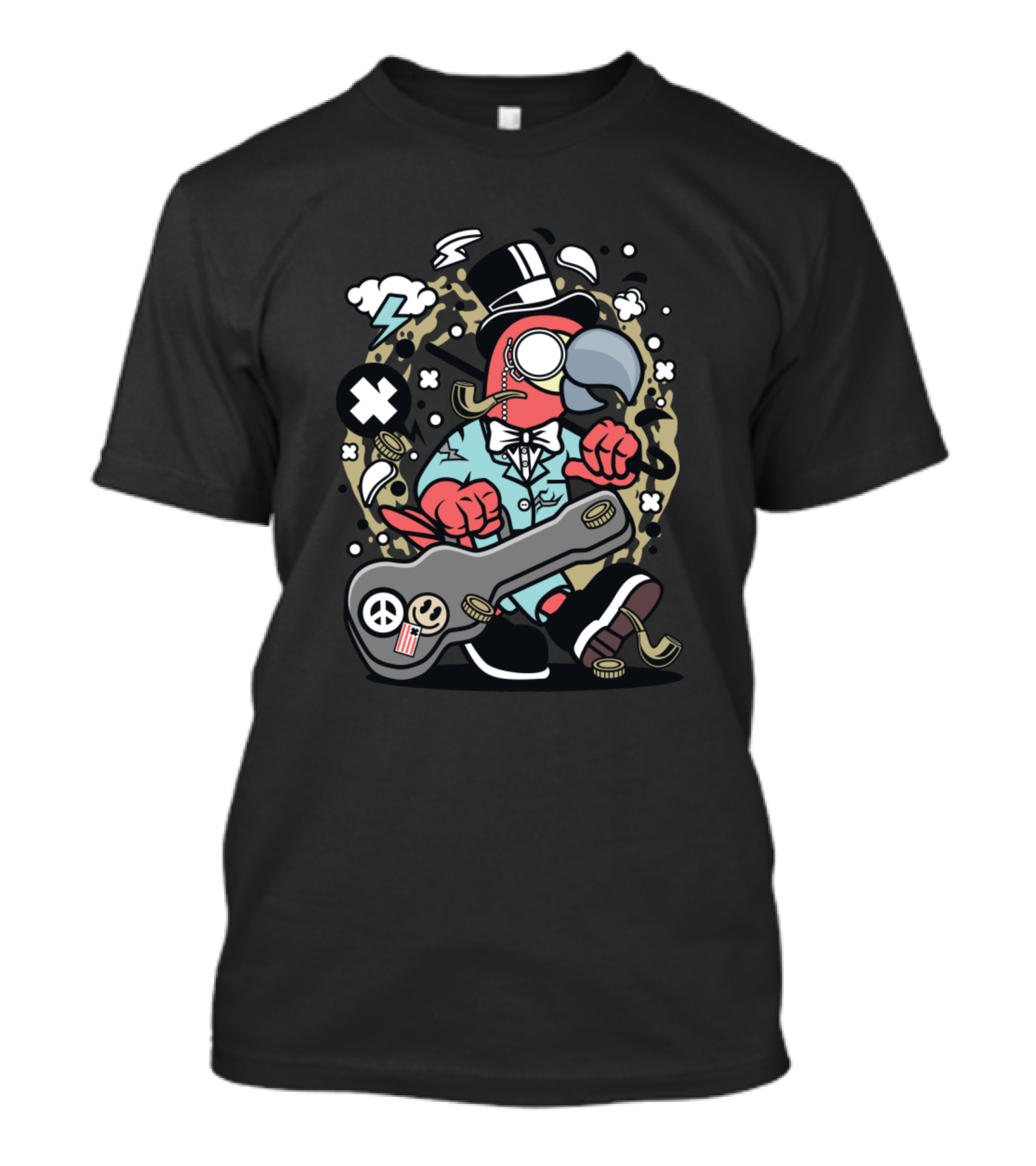 Bird Guitar Peace Symbol Top Hat Guitar Case Emojis T-Shirt