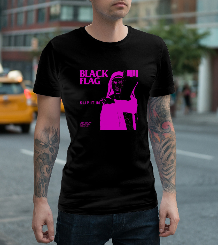 Black Flag Slip It In Pink Nun Cross T-Shirt
