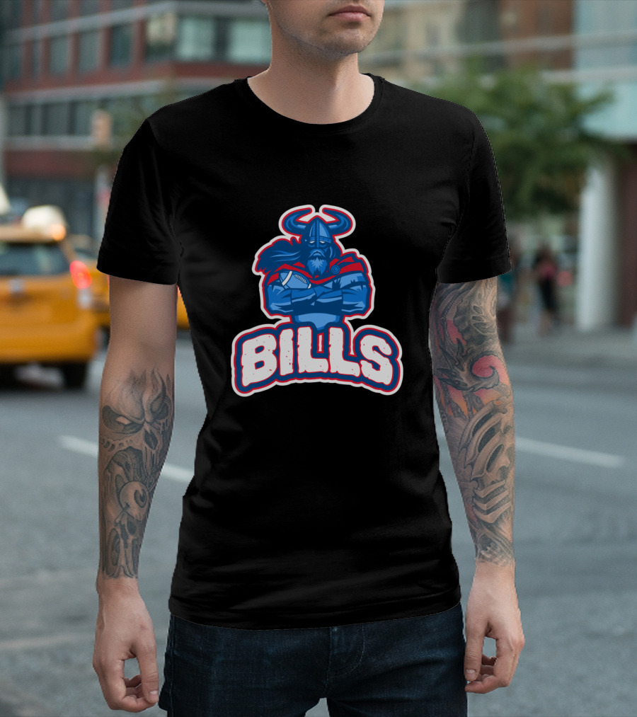 Buffalo Bills Viking Fan with Beard and Horns Holding Football T-Shirt