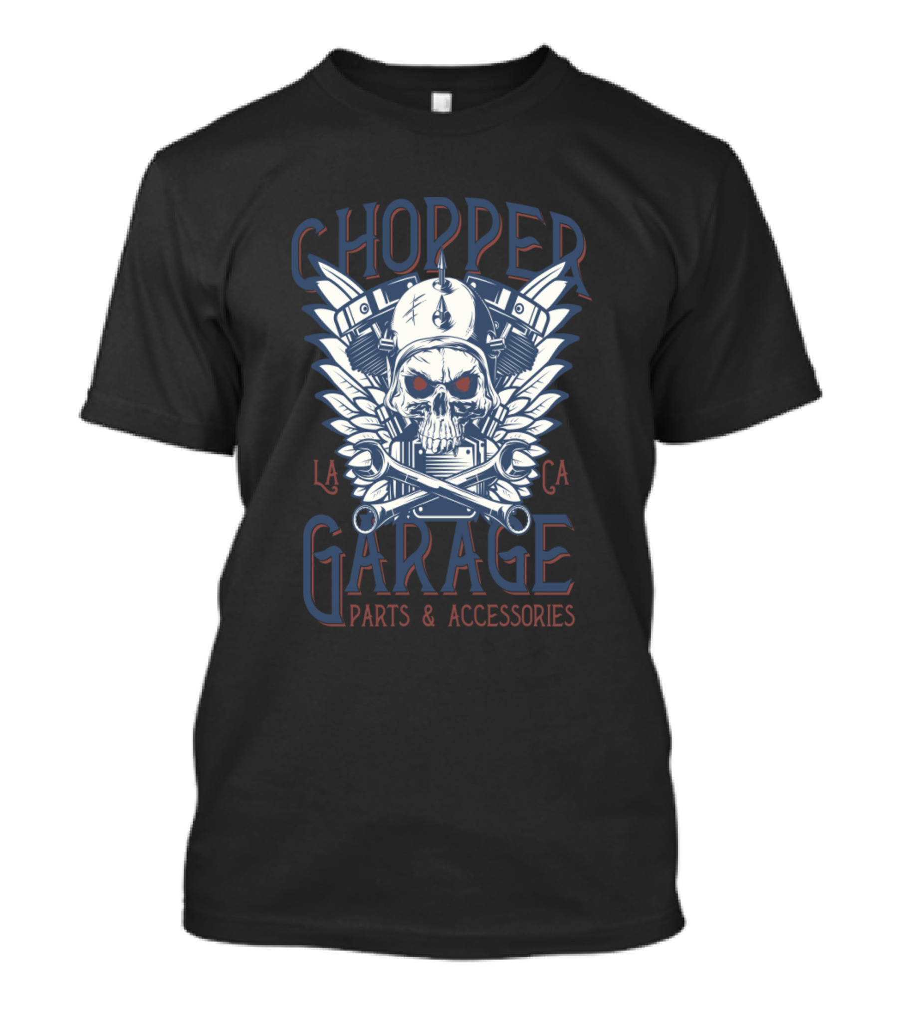 Chopper Garage Parts And Accessories LA CA Skull Vintage Motorcycle T-Shirt