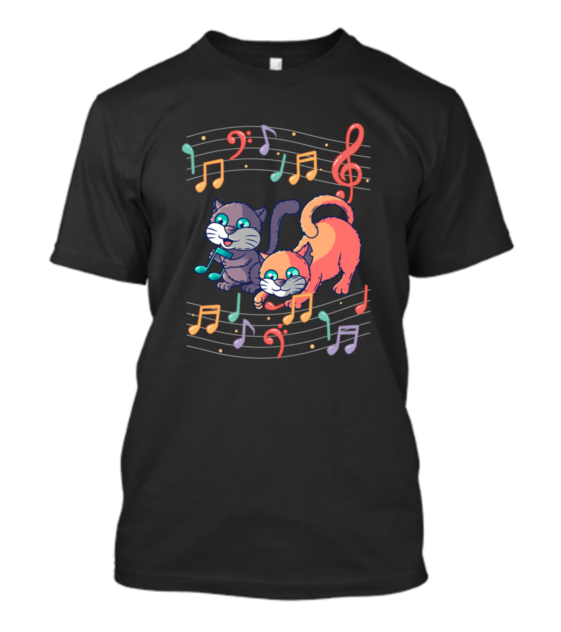Cute Cat Kitty Music Note Clef Playing Musician T-Shirt