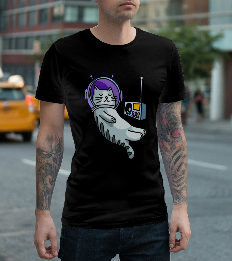 Space Cat Sleeping With Helmet And Radio T-Shirt