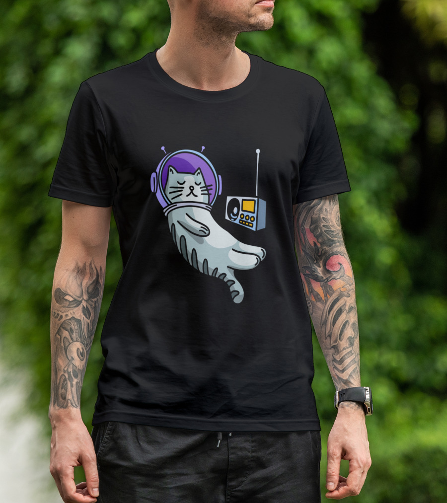 Space Cat Sleeping With Helmet And Radio T-Shirt