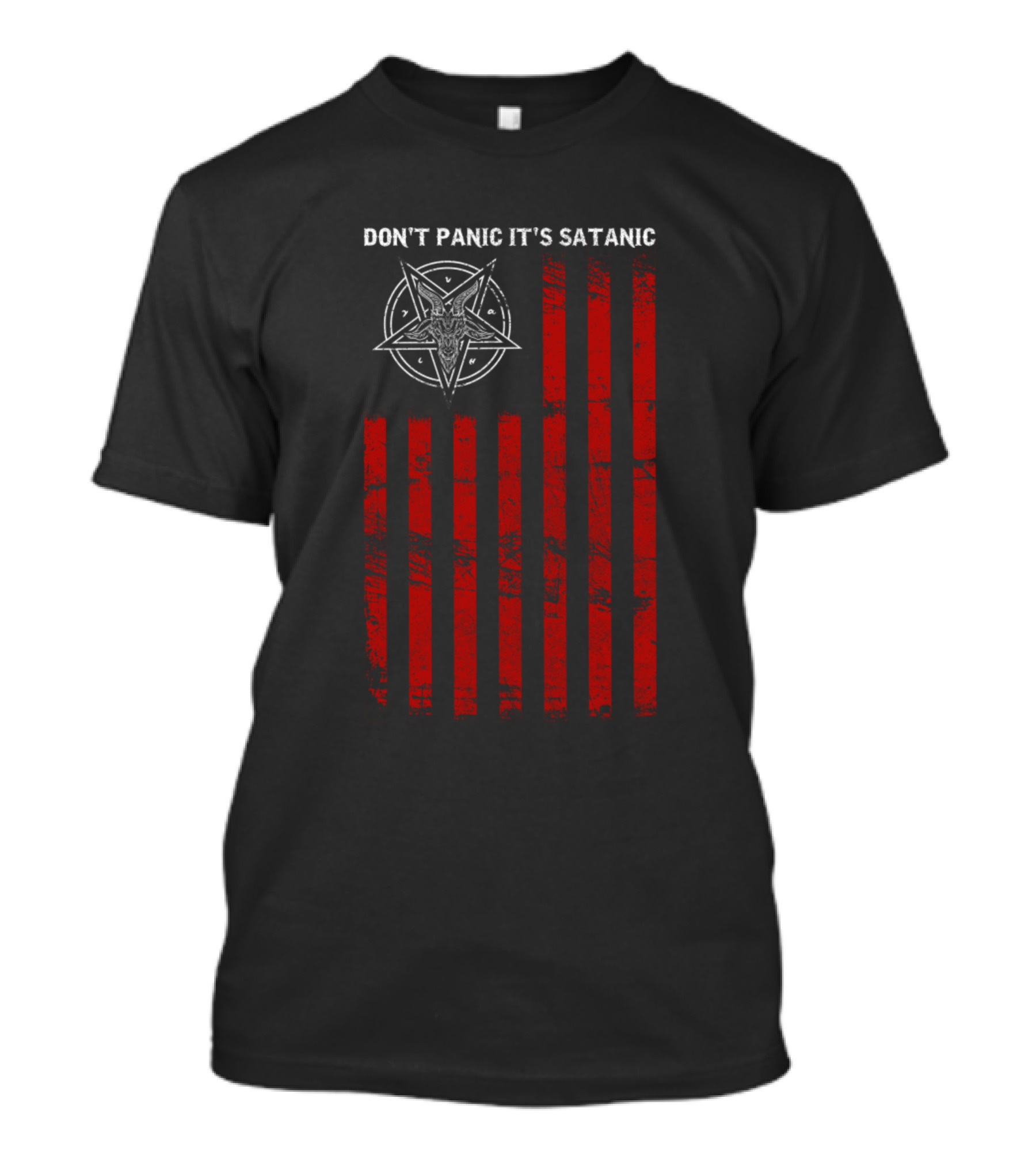 Don't Panic It's Satanic Pentagram Stripe T-Shirt