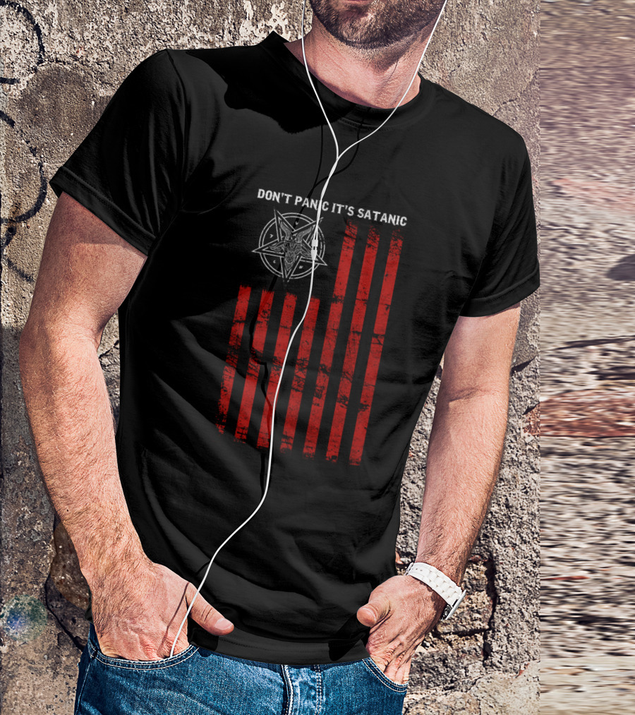Don't Panic It's Satanic Pentagram Stripe T-Shirt