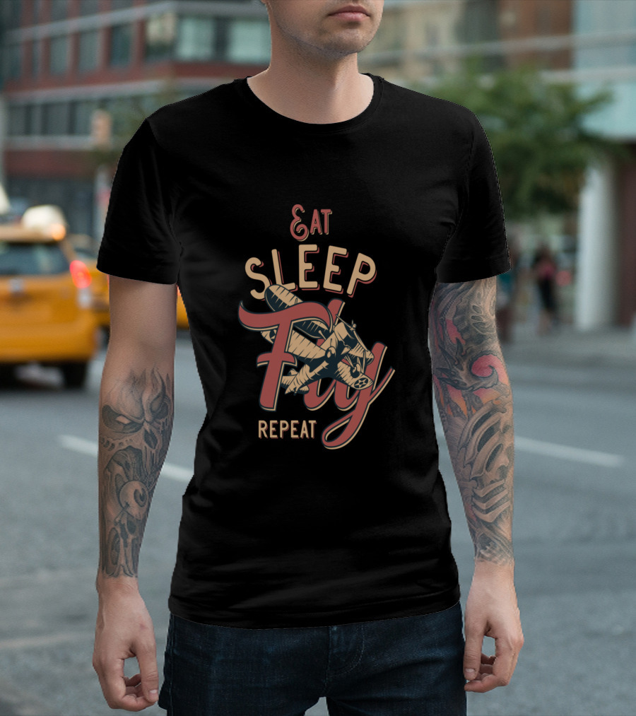 Eat Sleep Fly Repeat Airplane Vintage Aviation T-Shirt