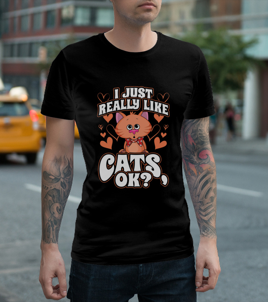 I Just Really Like Cats Ok Hearts Bowtie Cat T-Shirt