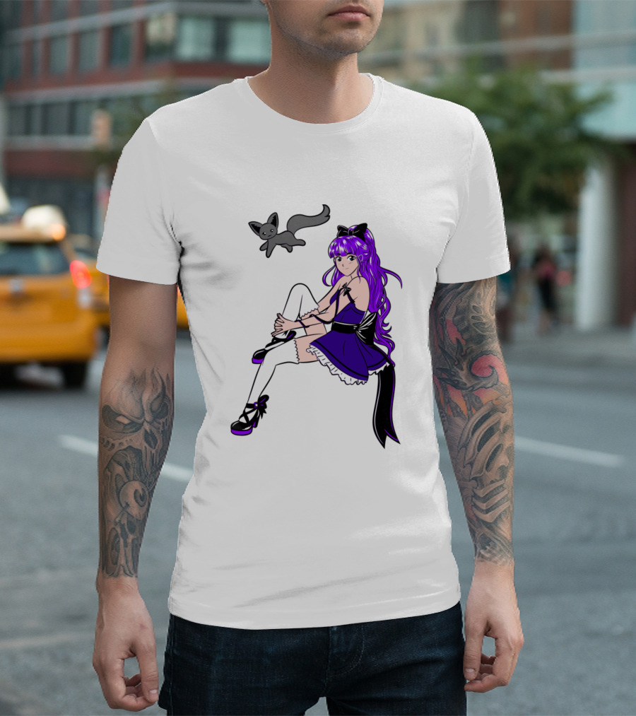 Kawaii Pai With Oceana Purple Haired Anime Girl and Cute Grey Fox T-Shirt