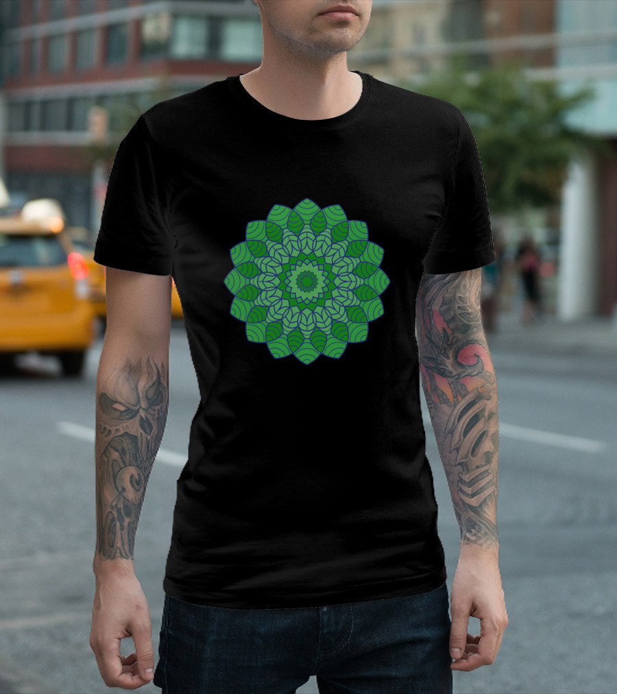 Mandala Green Geometric Leaf T-Shirt
