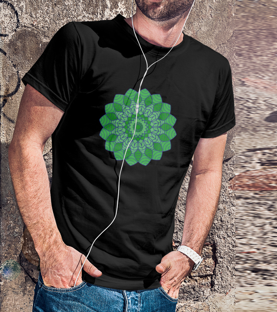 Mandala Green Geometric Leaf T-Shirt