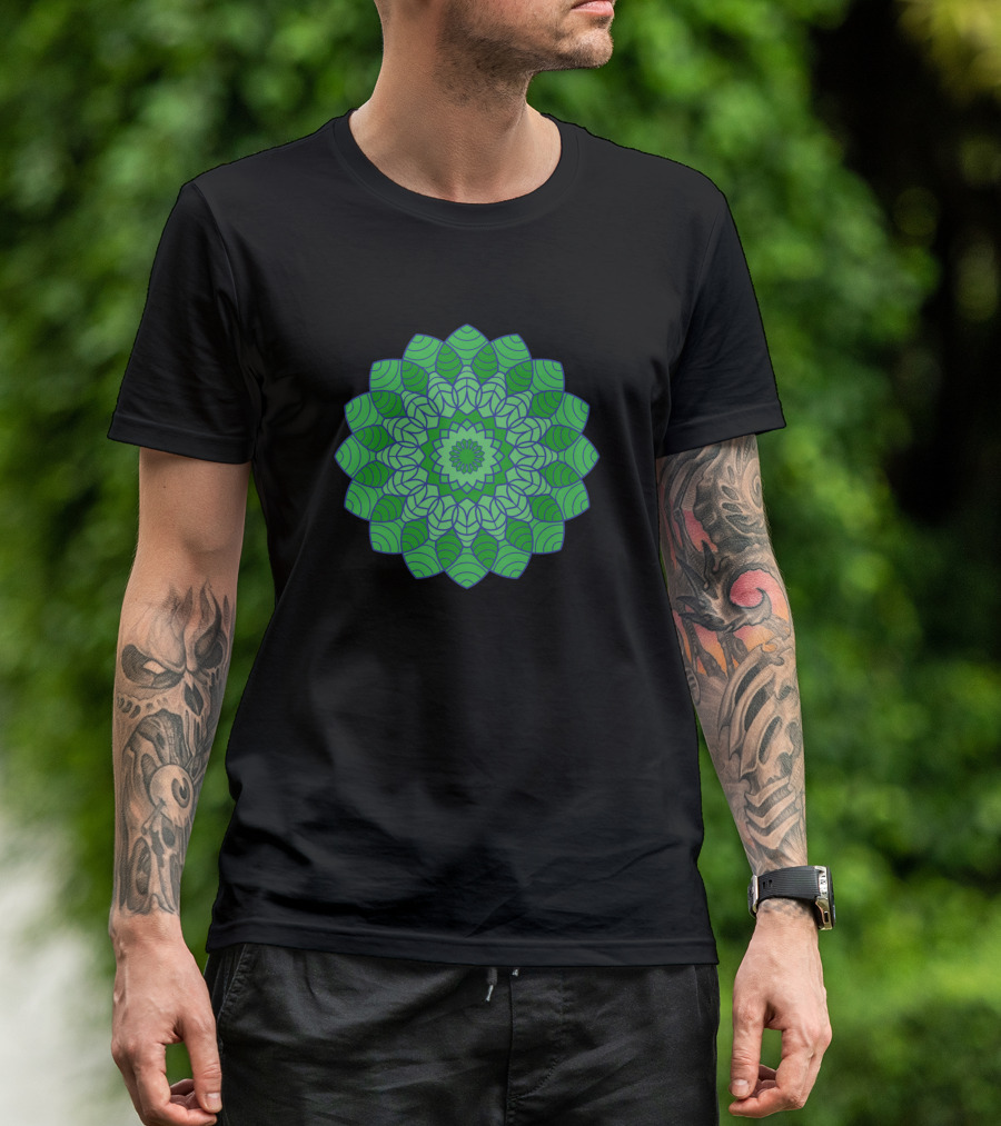 Mandala Green Geometric Leaf T-Shirt