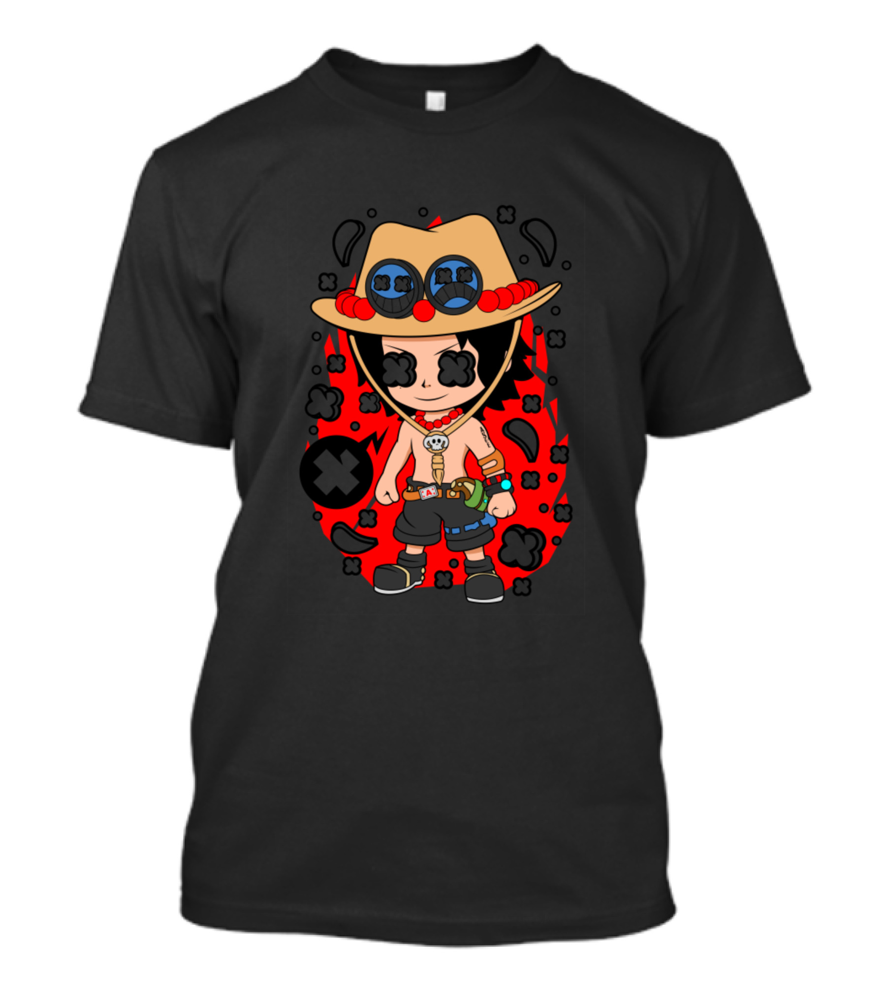 Portgas Pop Straw Hat Flame Graphic Icon Bubbles And Symbols Backdrop T-Shirt
