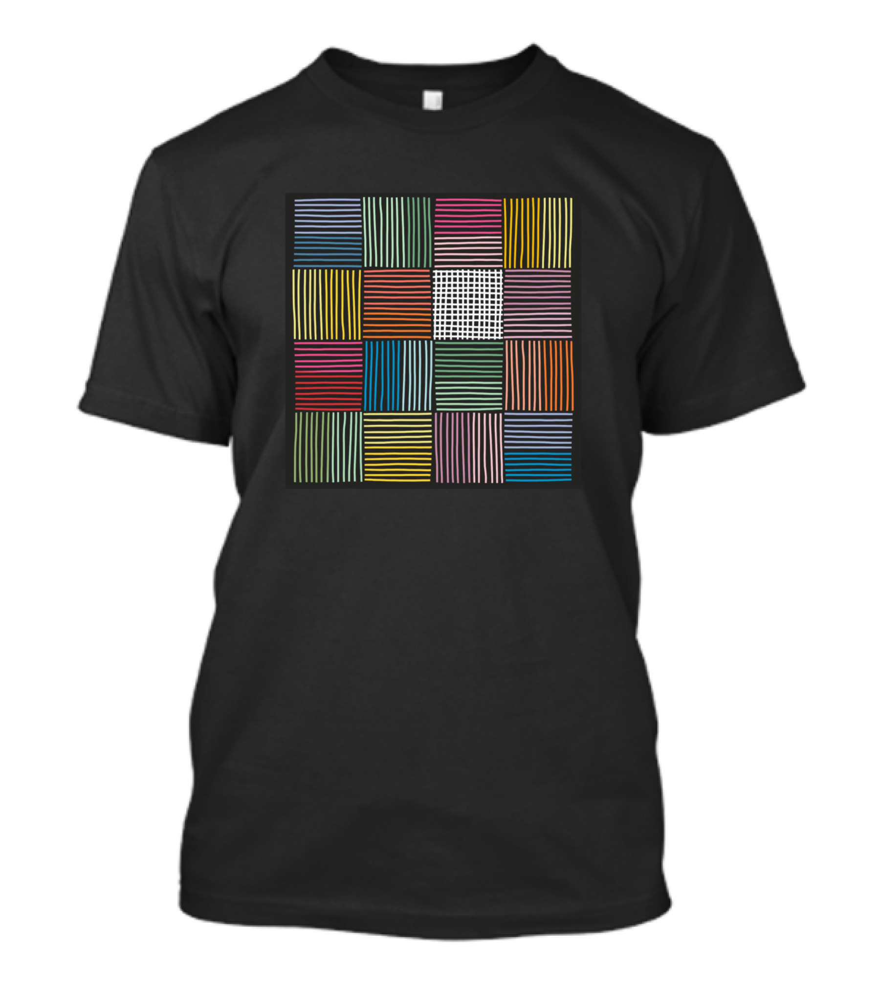 Rainbow Weave Multicolored Striped Pattern Squares T-Shirt