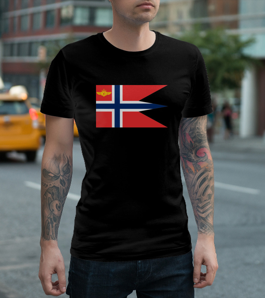 Royal Norwegian Air Force Emblem on Distinct Tail-Pointed National Flag T-Shirt