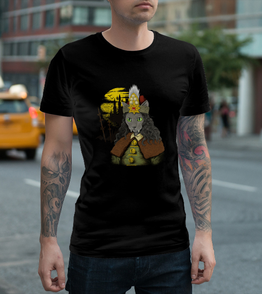 Vlad The Mouse Impaler Vampire Cat With Castle Background T-Shirt