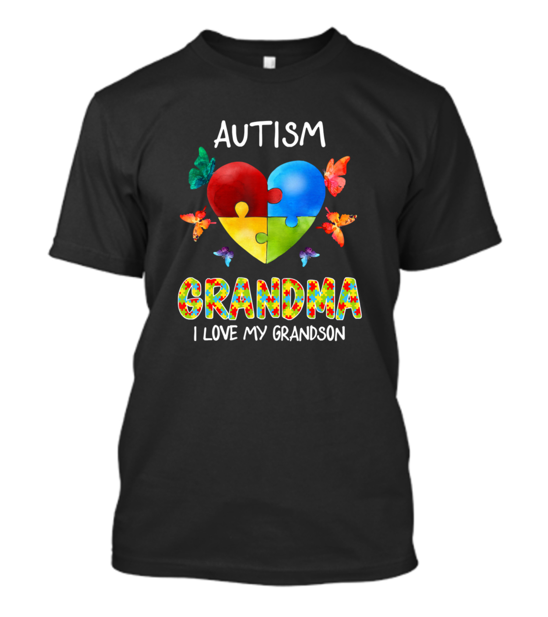Autism Grandma I Love My Grandson Heart Puzzle Butterflies T-Shirt