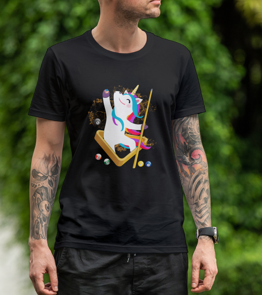 Billiards Unicorn Hustler Pool Girls Snooker Rainbow Cue Ball T-Shirt