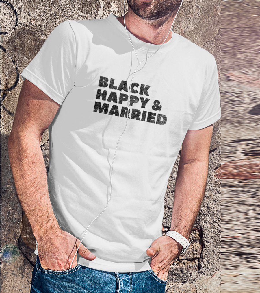 Black Happy And Married Typography T-Shirt