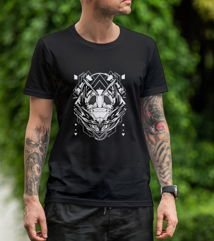 Black Ninja Geometric Mecha Insect Fusion T-Shirt