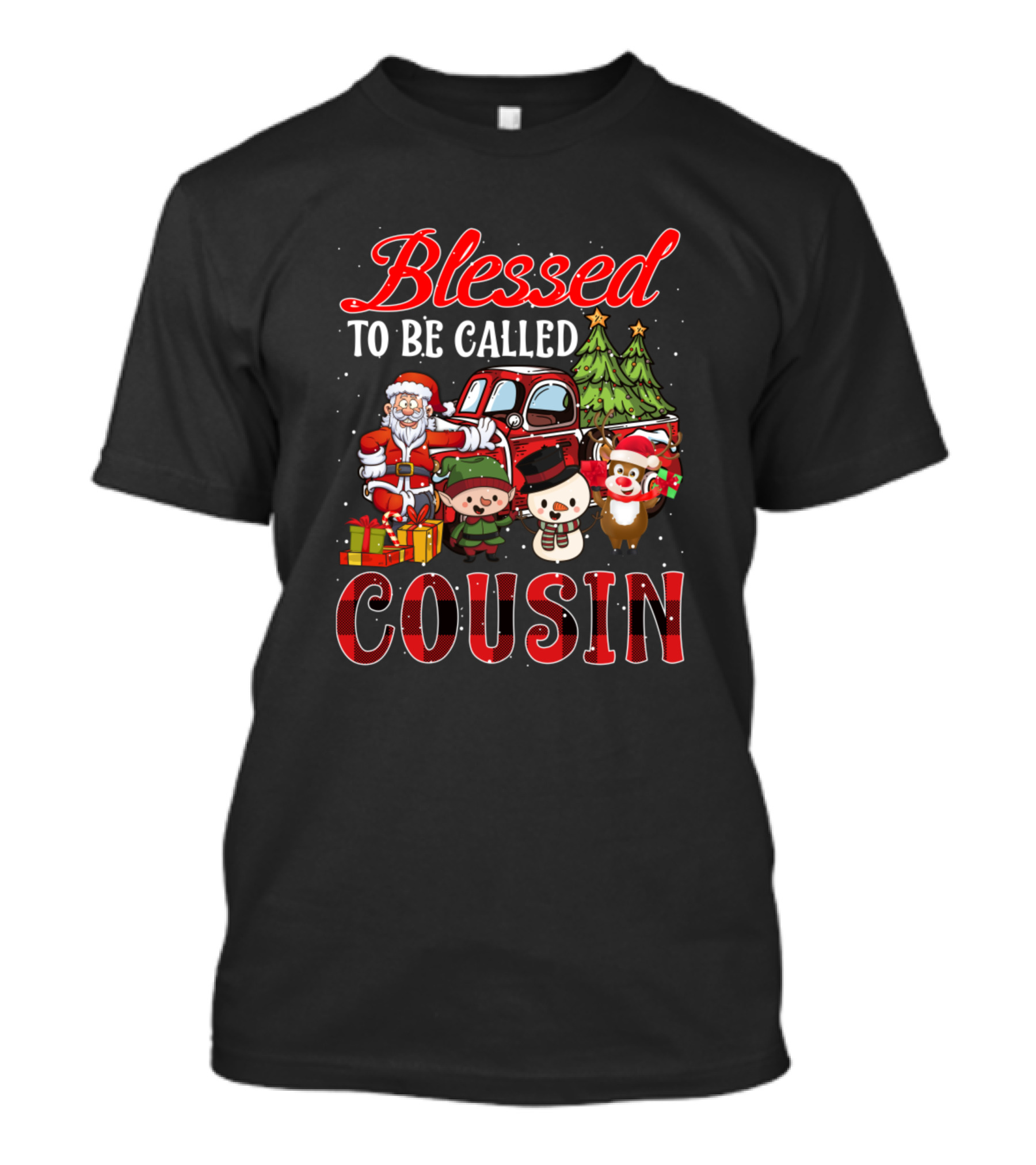 Blessed To Be Called Cousin Christmas Santa Snowman Reindeer Buffalo Plaid T-Shirt