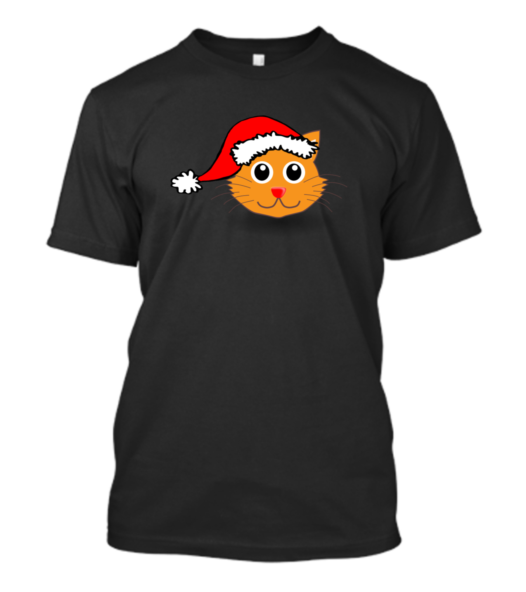 Christmas Cat Santa Hat Whiskers Face T-Shirt